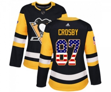 Women Adidas Pittsburgh Penguins #87 Sidney Crosby Authentic Black USA Flag Fashion NHL Jersey