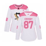 Women Adidas Pittsburgh Penguins #87 Sidney Crosby Authentic White Pink Fashion NHL Jersey