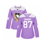 Women Adidas Pittsburgh Penguins #87 Sidney Crosby Purple Authentic Fights Cancer Stitched NHL Jersey