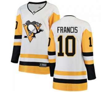 Women Pittsburgh Penguins #10 Ron Francis Authentic White Away Fanatics Branded Breakaway NHL Jersey