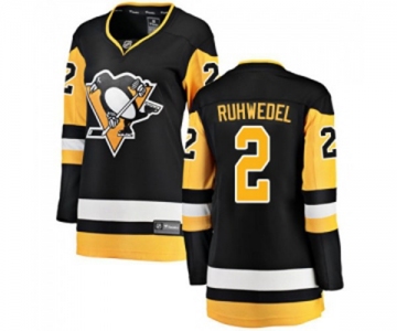 Women Pittsburgh Penguins #2 Chad Ruhwedel Fanatics Branded Black Home Breakaway NHL Jersey