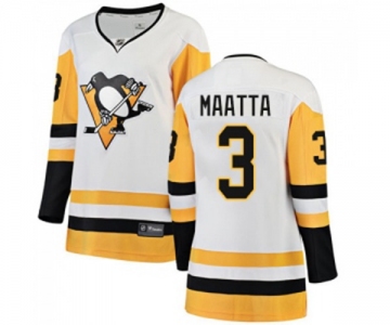 Women Pittsburgh Penguins #3 Olli Maatta Authentic White Away Fanatics Branded Breakaway NHL Jersey