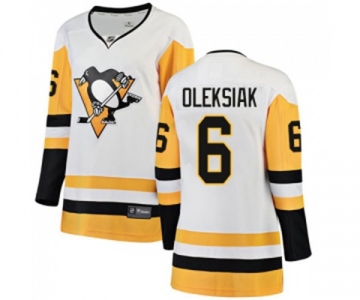 Women Pittsburgh Penguins #6 Jamie Oleksiak Authentic White Away Fanatics Branded Breakaway NHL Jersey