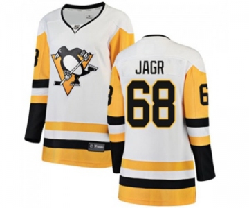 Women Pittsburgh Penguins #68 Jaromir Jagr Authentic White Away Fanatics Branded Breakaway NHL Jersey