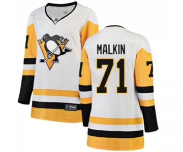 Women Pittsburgh Penguins #71 Evgeni Malkin Authentic White Away Fanatics Branded Breakaway NHL Jersey