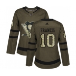 Women Reebok Pittsburgh Penguins #10 Ron Francis Authentic Green Salute to Service NHL Jersey