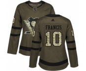 Women Reebok Pittsburgh Penguins #10 Ron Francis Authentic Green Salute to Service NHL Jersey