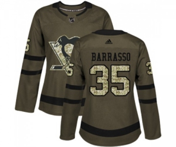 Women Reebok Pittsburgh Penguins #35 Tom Barrasso Authentic Green Salute to Service NHL Jersey