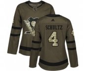 Women Reebok Pittsburgh Penguins #4 Justin Schultz Authentic Green Salute to Service NHL Jersey