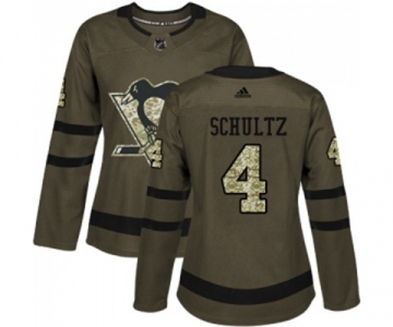 Women Reebok Pittsburgh Penguins #4 Justin Schultz Authentic Green Salute to Service NHL Jersey