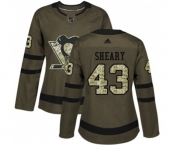 Women Reebok Pittsburgh Penguins #43 Conor Sheary Authentic Green Salute to Service NHL Jersey