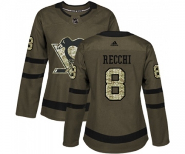 Women Reebok Pittsburgh Penguins #8 Mark Recchi Authentic Green Salute to Service NHL Jersey