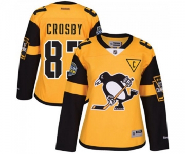 Women Reebok Pittsburgh Penguins #87 Sidney Crosby Authentic Gold 2017 Stadium Series NHL Jersey