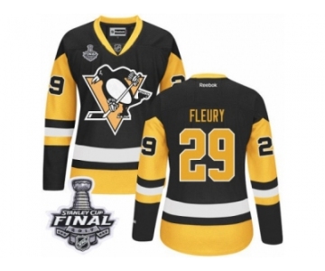 Women's Reebok Pittsburgh Penguins #29 Marc-Andre Fleury Authentic Black Gold Third 2017 Stanley Cup Final NHL Jersey