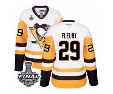 Women's Reebok Pittsburgh Penguins #29 Marc-Andre Fleury Authentic White Away 2017 Stanley Cup Final NHL Jersey