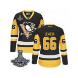 Women's Reebok Pittsburgh Penguins #66 Mario Lemieux Premier Black Gold Third 2017 Stanley Cup Champions NHL Jersey