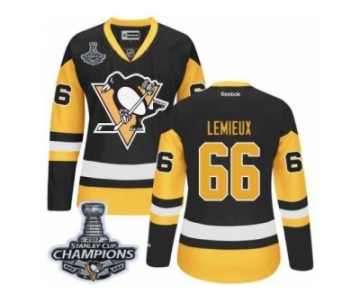 Women's Reebok Pittsburgh Penguins #66 Mario Lemieux Premier Black Gold Third 2017 Stanley Cup Champions NHL Jersey