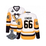 Women's Reebok Pittsburgh Penguins #66 Mario Lemieux Premier White Away 2017 Stanley Cup Champions NHL Jersey