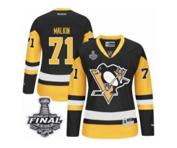 Women's Reebok Pittsburgh Penguins #71 Evgeni Malkin Authentic Black Gold Third 2017 Stanley Cup Final NHL Jersey