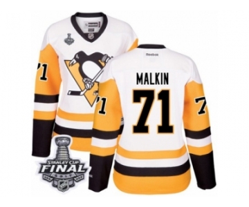 Women's Reebok Pittsburgh Penguins #71 Evgeni Malkin Authentic White Away 2017 Stanley Cup Final NHL Jersey