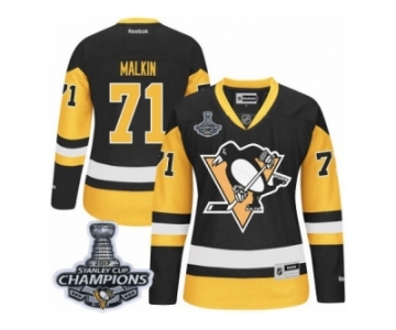 Women's Reebok Pittsburgh Penguins #71 Evgeni Malkin Premier Black Gold Third 2017 Stanley Cup Champions NHL Jersey