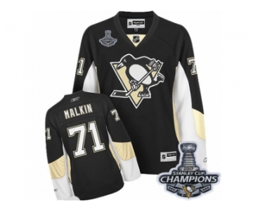 Women's Reebok Pittsburgh Penguins #71 Evgeni Malkin Premier Black Home 2017 Stanley Cup Champions NHL Jersey