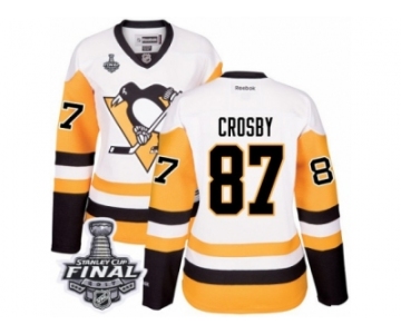 Women's Reebok Pittsburgh Penguins #87 Sidney Crosby Authentic White Away 2017 Stanley Cup Final NHL Jersey