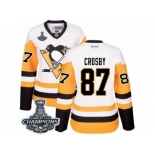 Women's Reebok Pittsburgh Penguins #87 Sidney Crosby Premier White Away 2017 Stanley Cup Champions NHL Jersey