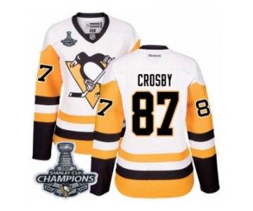 Women's Reebok Pittsburgh Penguins #87 Sidney Crosby Premier White Away 2017 Stanley Cup Champions NHL Jersey