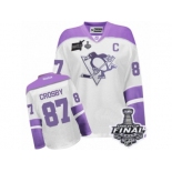 Women's Reebok Pittsburgh Penguins #87 Sidney Crosby Premier White Purple Thanksgiving Edition 2017 Stanley Cup Final NHL Jersey