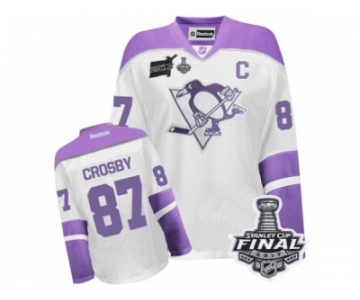 Women's Reebok Pittsburgh Penguins #87 Sidney Crosby Premier White Purple Thanksgiving Edition 2017 Stanley Cup Final NHL Jersey