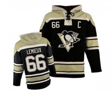 Men's Old Time Hockey Pittsburgh Penguins #66 Mario Lemieux Authentic Black Sawyer Hooded Sweatshirt NHL Jersey