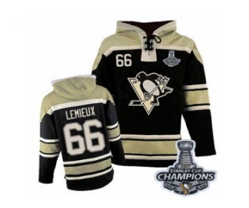 Men's Old Time Hockey Pittsburgh Penguins #66 Mario Lemieux Premier Black Sawyer Hooded Sweatshirt 2017 Stanley Cup Champions