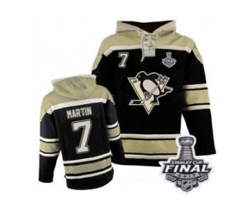 Men's Old Time Hockey Pittsburgh Penguins #7 Paul Martin Authentic Black Sawyer Hooded Sweatshirt 2017 Stanley Cup Final