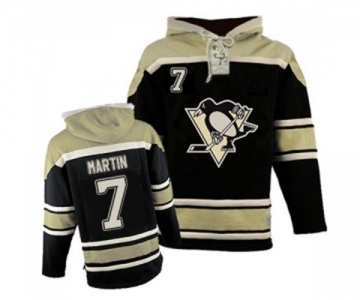 Men's Old Time Hockey Pittsburgh Penguins #7 Paul Martin Authentic Black Sawyer Hooded Sweatshirt NHL Jersey