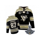 Men's Old Time Hockey Pittsburgh Penguins #87 Sidney Crosby Premier Black Sawyer Hooded Sweatshirt 2017 Stanley Cup Champions