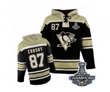 Men's Old Time Hockey Pittsburgh Penguins #87 Sidney Crosby Premier Black Sawyer Hooded Sweatshirt 2017 Stanley Cup Champions