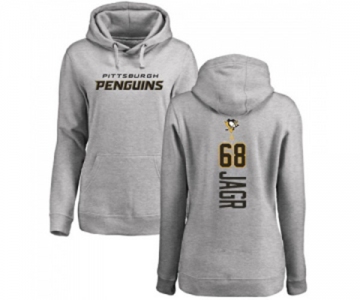 NHL Women Adidas Pittsburgh Penguins #68 Jaromir Jagr Ash Backer Pullover Hoodie