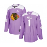 Adidas Chicago Blackhawks #1 Glenn Hall Authentic Purple Fights Cancer Practice NHL Jersey