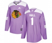 Adidas Chicago Blackhawks #1 Glenn Hall Authentic Purple Fights Cancer Practice NHL Jersey