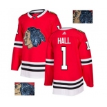 Adidas Chicago Blackhawks #1 Glenn Hall Authentic Red Fashion Gold NHL Jersey