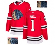 Adidas Chicago Blackhawks #1 Glenn Hall Authentic Red Fashion Gold NHL Jersey