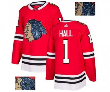 Adidas Chicago Blackhawks #1 Glenn Hall Authentic Red Fashion Gold NHL Jersey