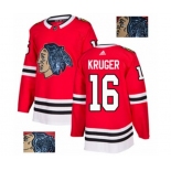 Adidas Chicago Blackhawks #16 Marcus Kruger Authentic Red Fashion Gold NHL Jersey