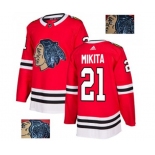 Adidas Chicago Blackhawks #21 Stan Mikita Authentic Red Fashion Gold NHL Jersey