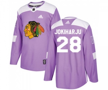 Adidas Chicago Blackhawks #28 Henri Jokiharju Authentic Purple Fights Cancer Practice NHL Jersey