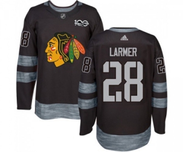 Adidas Chicago Blackhawks #28 Steve Larmer Authentic Black 1917-2017 100th Anniversary NHL Jersey