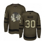 Adidas Chicago Blackhawks #30 Cam Ward Authentic Green Salute to Service NHL Jersey