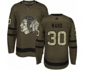 Adidas Chicago Blackhawks #30 Cam Ward Authentic Green Salute to Service NHL Jersey