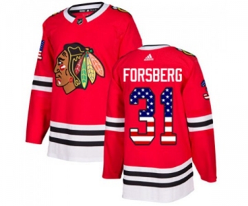 Adidas Chicago Blackhawks #31 Anton Forsberg Authentic Red USA Flag Fashion NHL Jersey